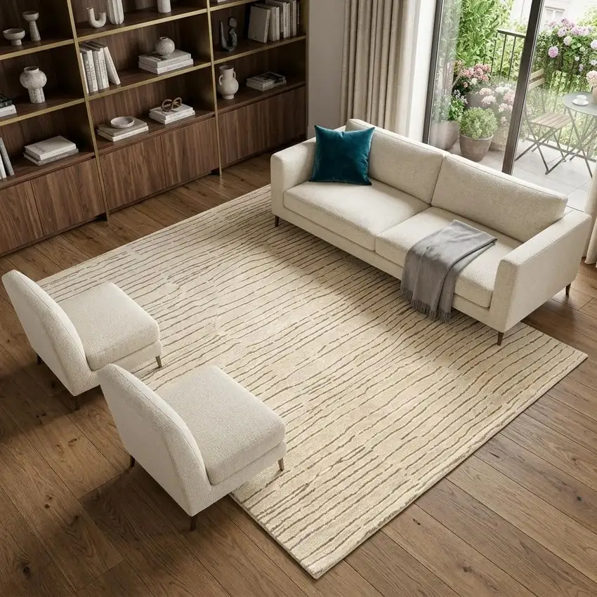 Beige and Gray Abstract Power Loom Distressed Non Skid Area Rug Photo 1