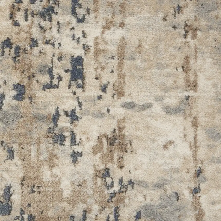Beige and Gray Abstract Power Loom Runner Rug Photo 8