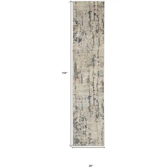 Beige and Gray Abstract Power Loom Runner Rug Photo 3