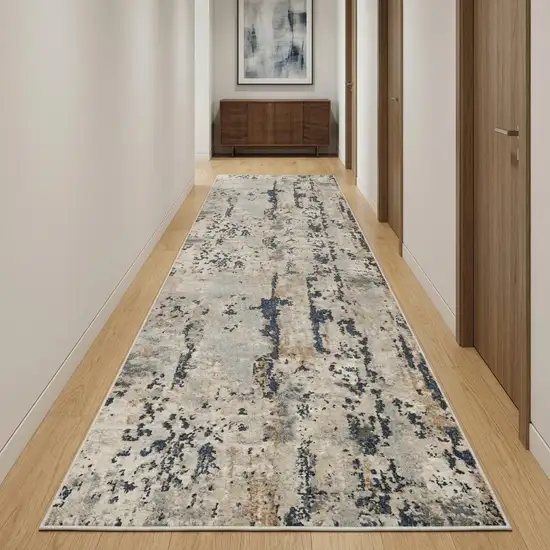 12' Beige And Gray Abstract Runner Rug Photo 1