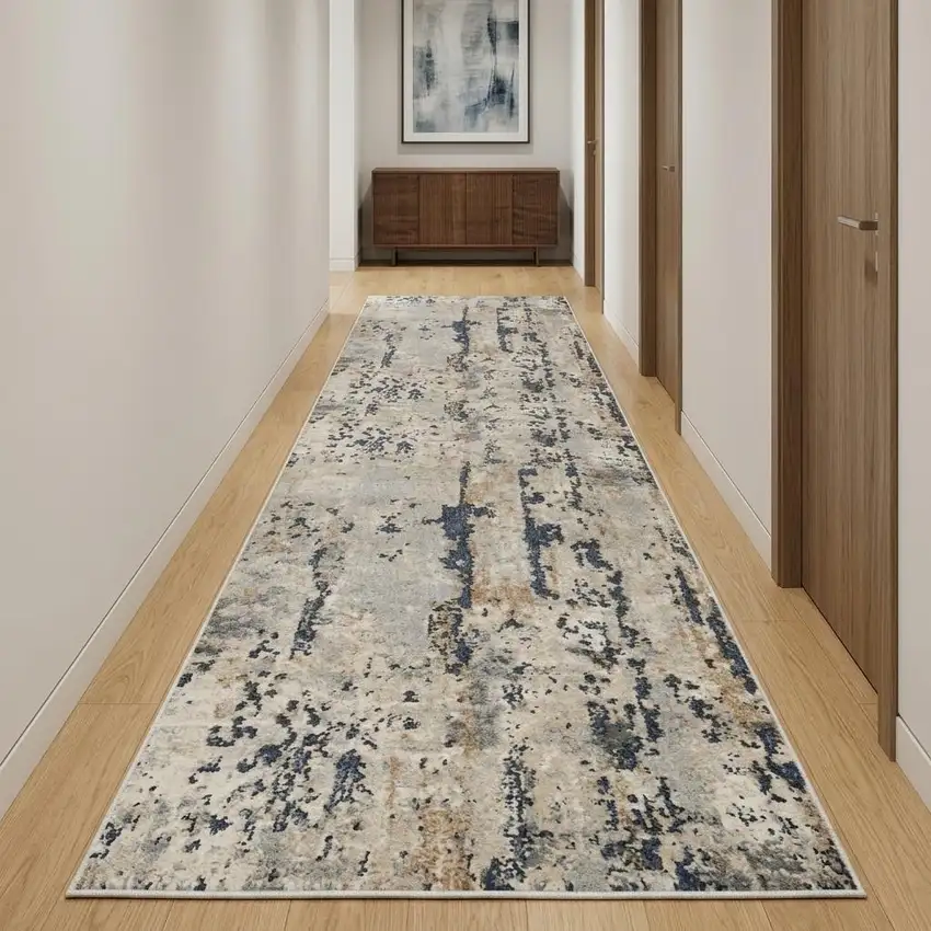 12' Beige And Gray Abstract Runner Rug Photo 1