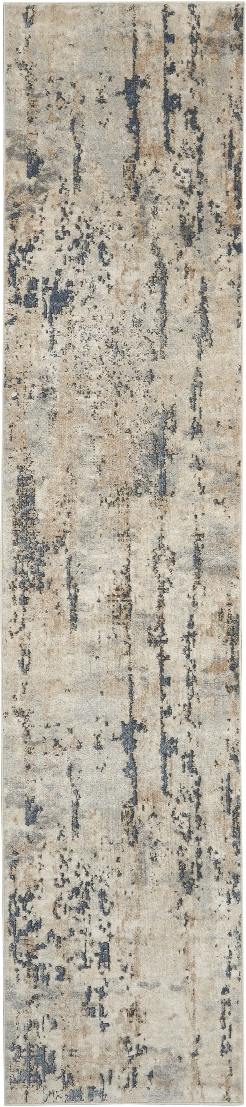 Beige and Gray Abstract Power Loom Runner Rug Photo 2