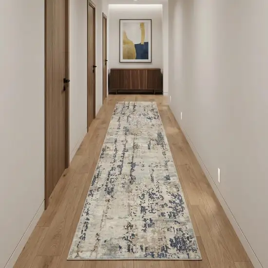 16' Beige And Gray Abstract Runner Rug Photo 1