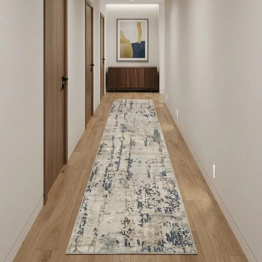 16' Beige And Gray Abstract Runner Rug Photo 1