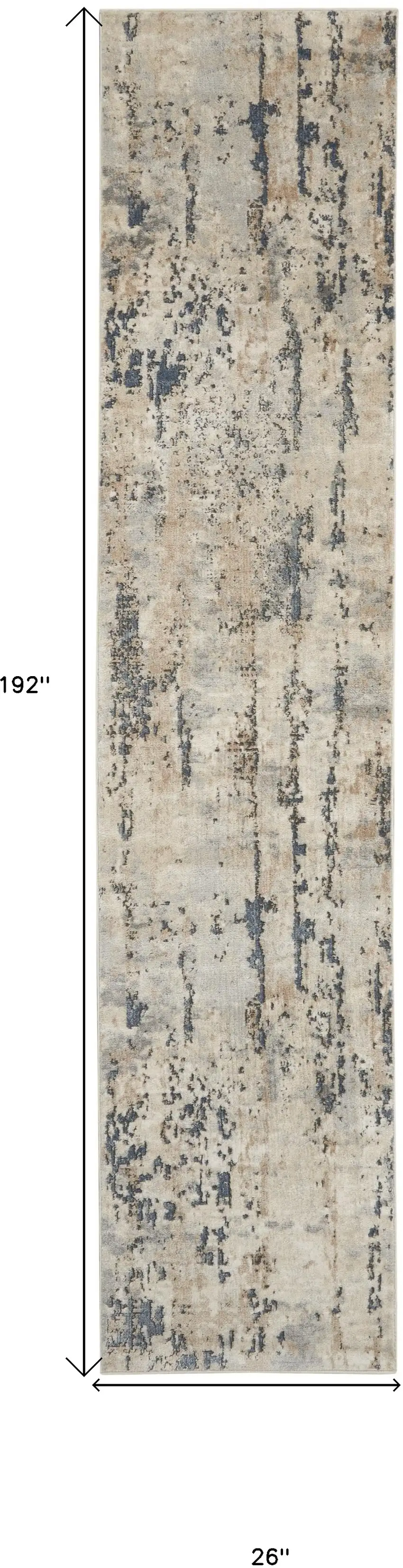 Beige and Gray Abstract Power Loom Runner Rug Photo 3
