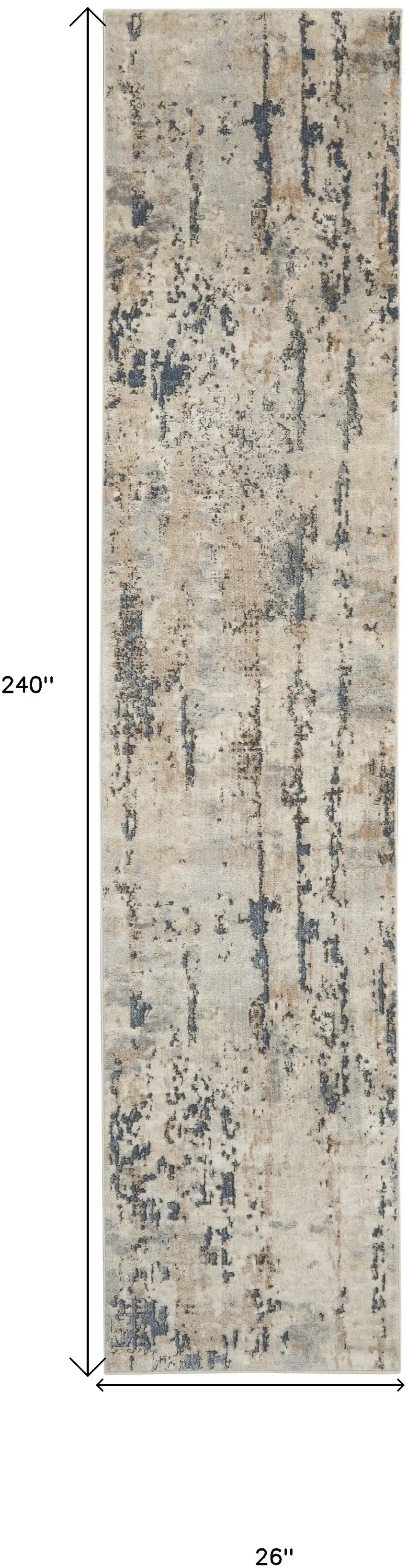 Beige and Gray Abstract Power Loom Runner Rug Photo 3