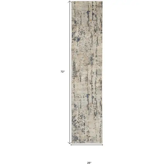 Beige and Gray Abstract Power Loom Runner Rug Photo 3