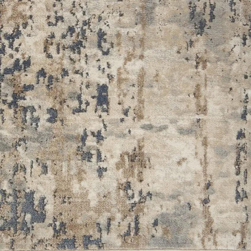 Beige and Gray Abstract Power Loom Runner Rug Photo 8