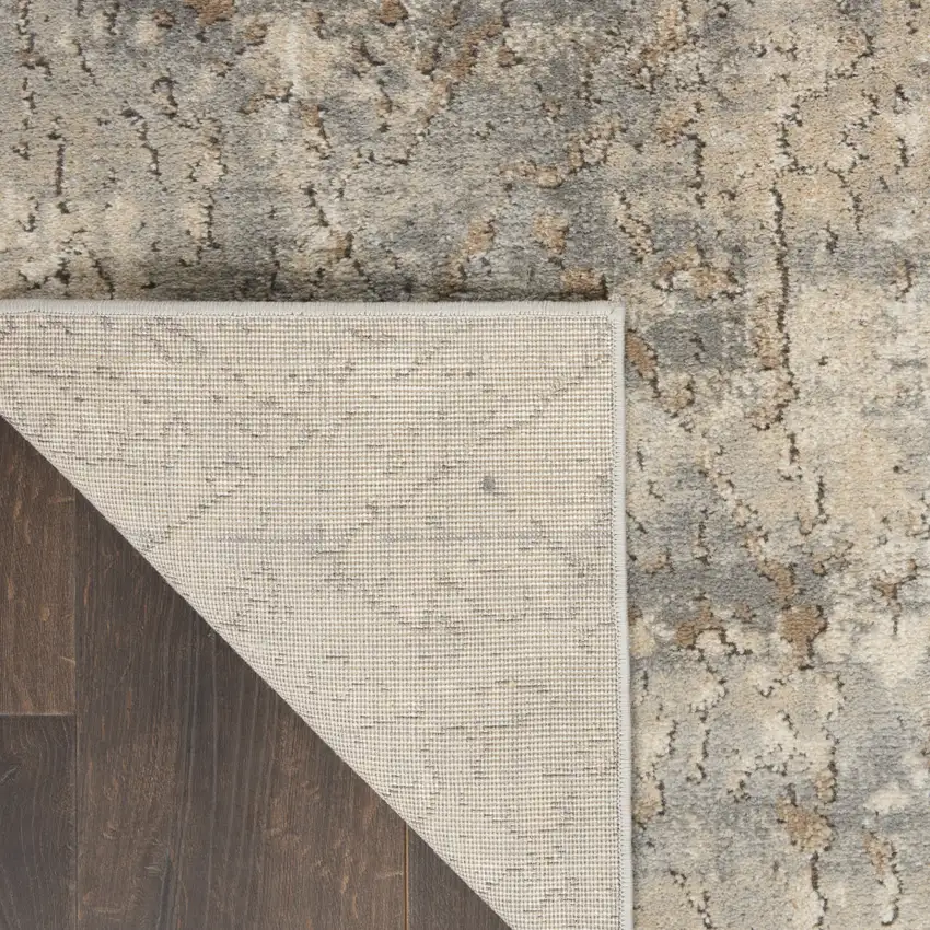 Beige and Gray Abstract Power Loom Runner Rug Photo 6