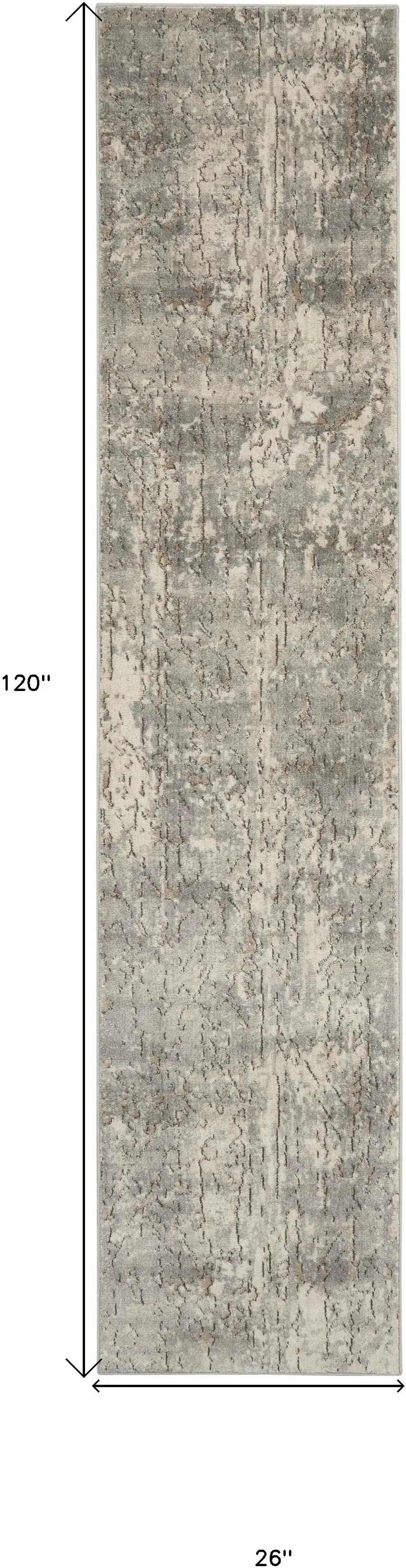 Beige and Gray Abstract Power Loom Runner Rug Photo 3