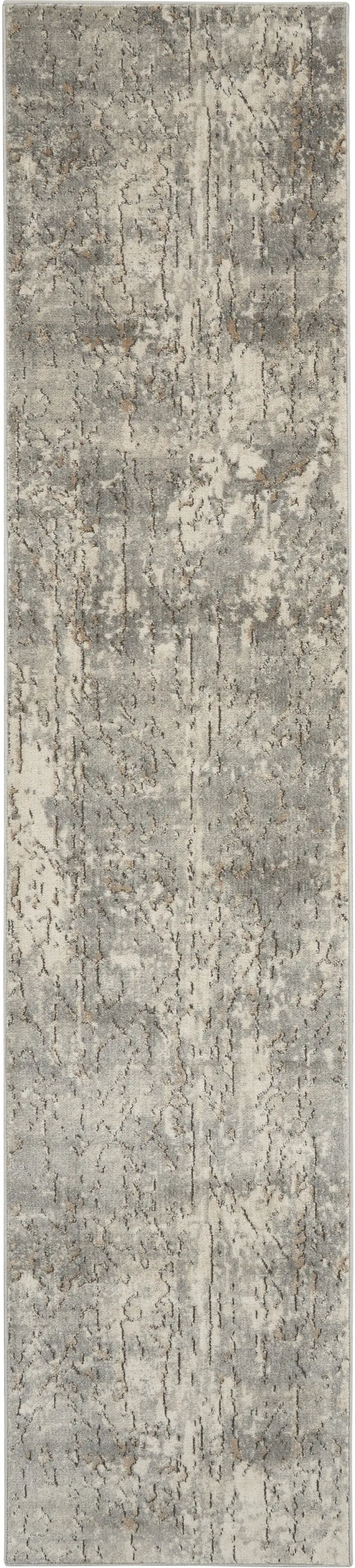 Beige and Gray Abstract Power Loom Runner Rug Photo 2