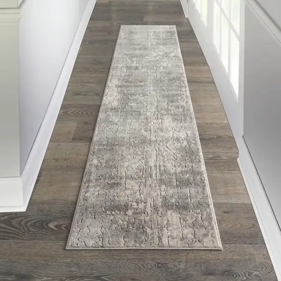 10' Beige And Gray Abstract Runner Rug Photo 5