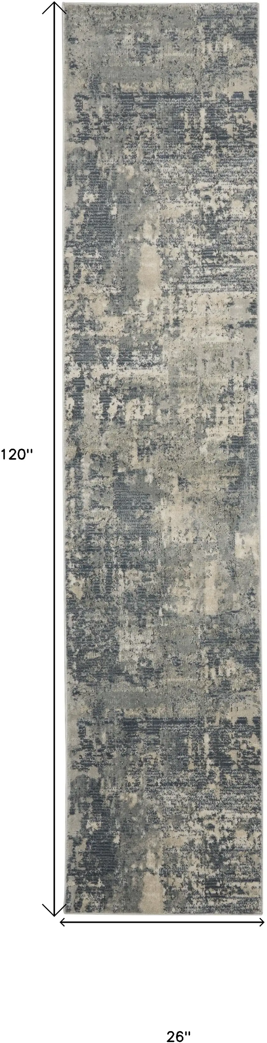 Beige and Gray Abstract Power Loom Runner Rug Photo 3