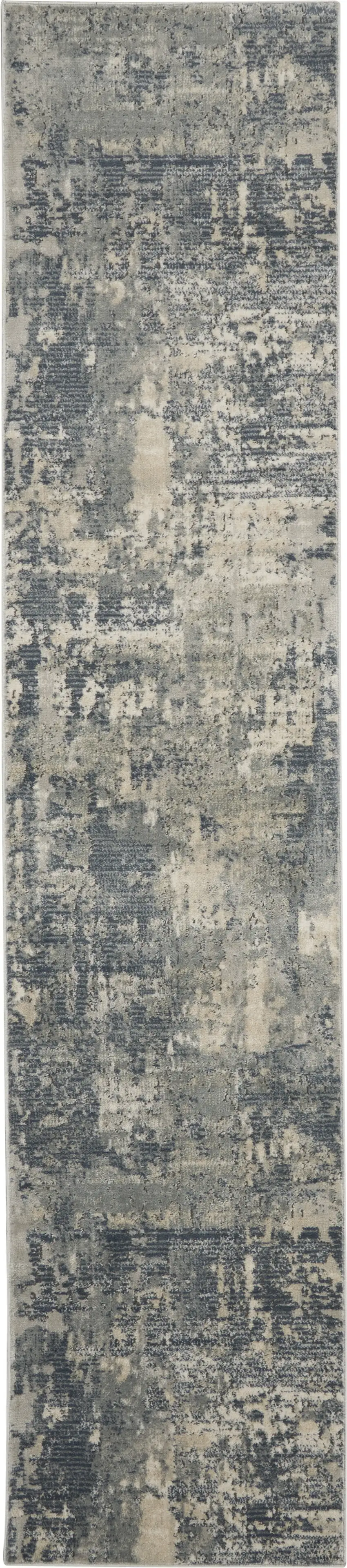 Beige and Gray Abstract Power Loom Runner Rug Photo 2