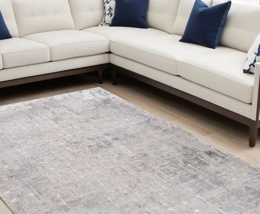 Beige and Gray Abstract Worn Faded Area Rug Photo 6