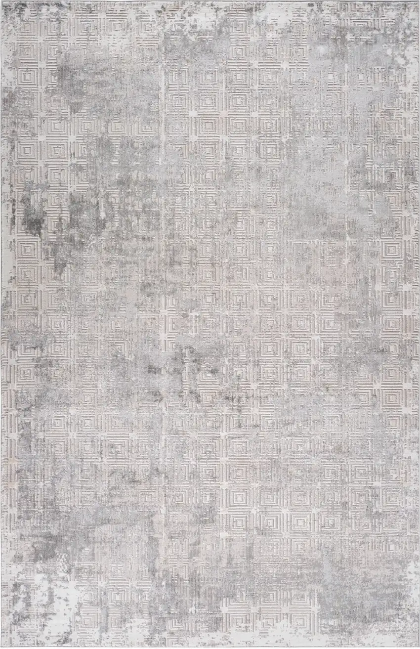 Beige and Gray Abstract Worn Faded Area Rug Photo 2