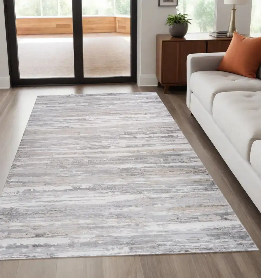 Beige and Gray Abstract Worn Faded Area Rug Photo 2