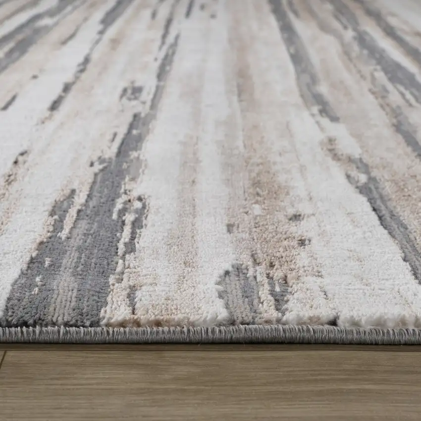 Beige and Gray Abstract Worn Faded Area Rug Photo 8