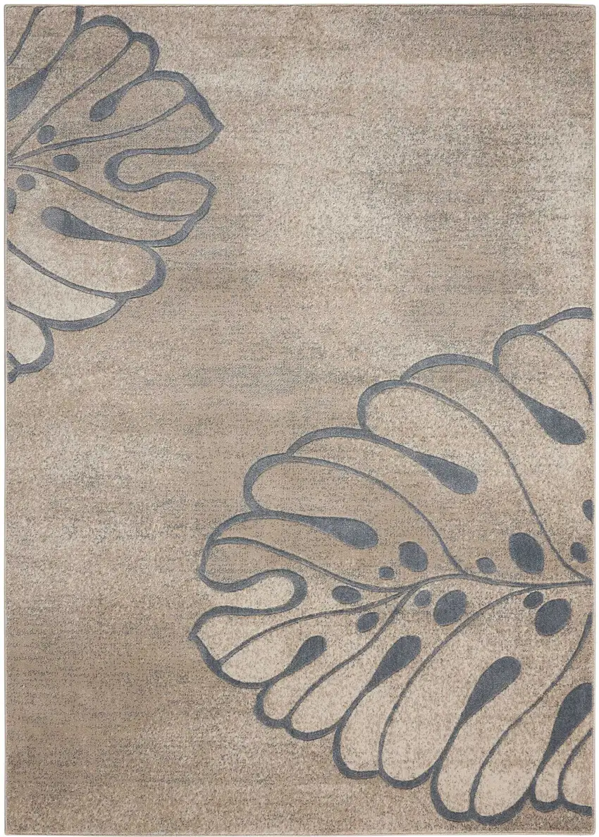 Beige and Gray Botanical Leaves Area Rug Photo 2
