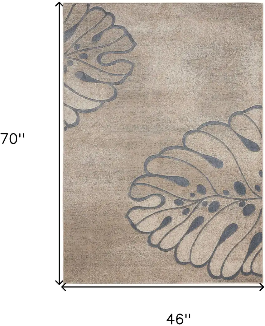 Beige and Gray Botanical Leaves Area Rug Photo 3