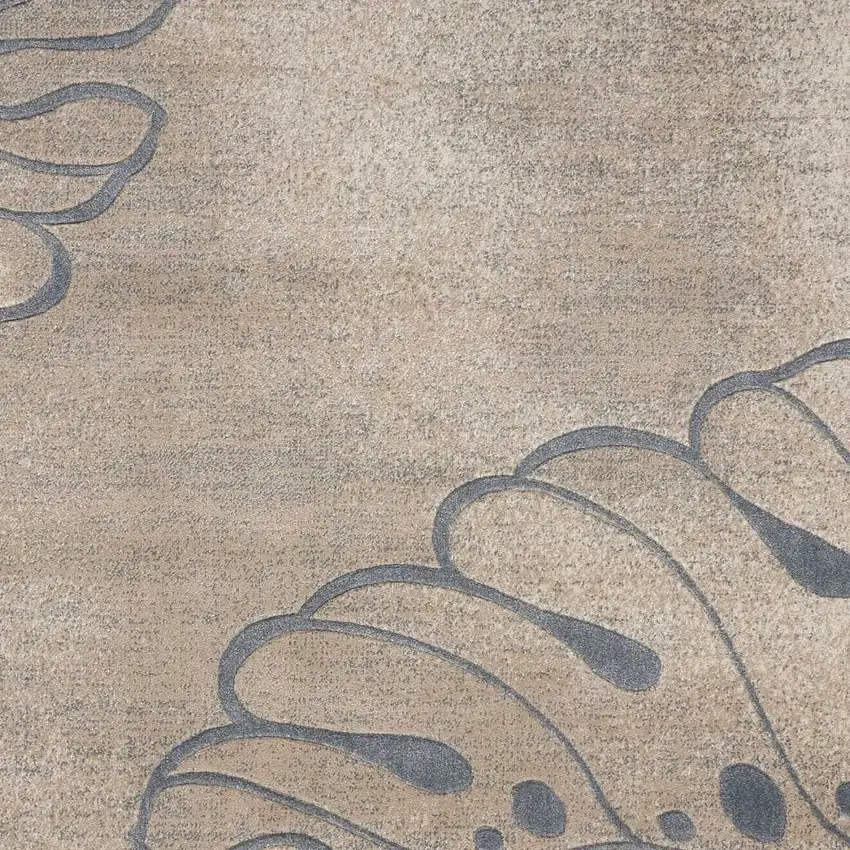 Beige and Gray Botanical Leaves Non Skid Area Rug Photo 5