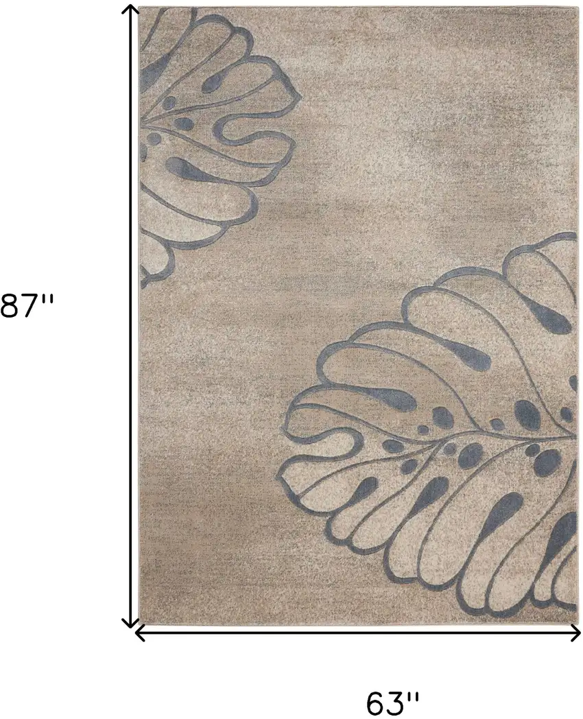 Beige and Gray Botanical Leaves Non Skid Area Rug Photo 3
