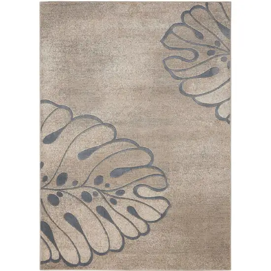 Beige and Gray Botanical Leaves Non Skid Area Rug Photo 1