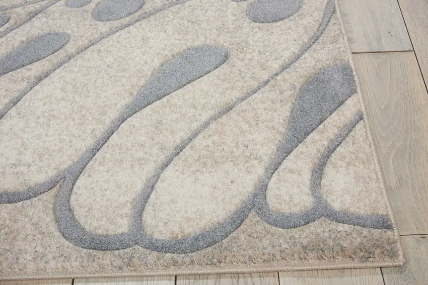 Beige and Gray Botanical Leaves Non Skid Area Rug Photo 6