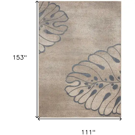 Beige and Gray Botanical Leaves Non Skid Area Rug Photo 3