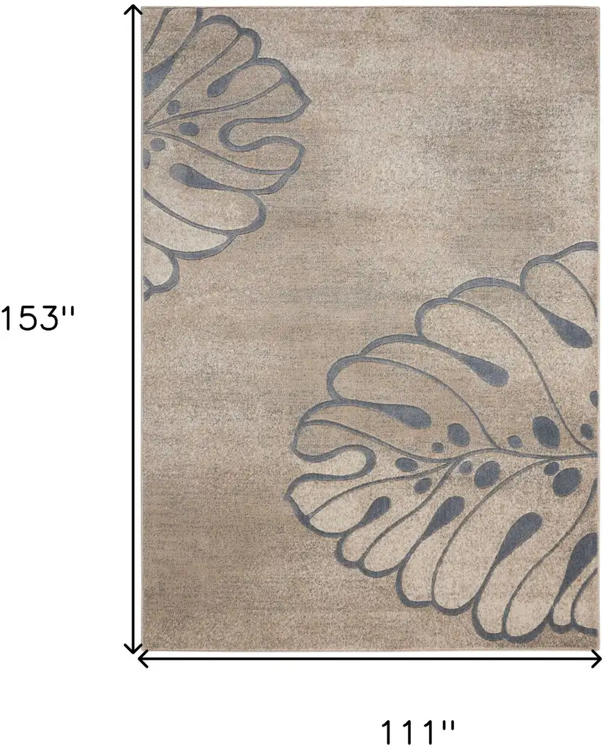 Beige and Gray Botanical Leaves Non Skid Area Rug Photo 3