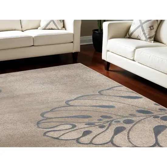 Beige and Gray Botanical Leaves Non Skid Area Rug Photo 2