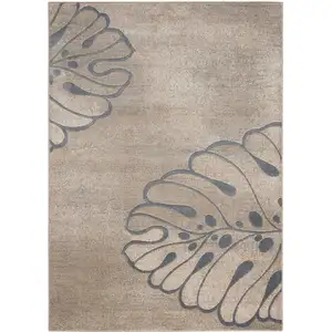 Photo of Beige and Gray Botanical Leaves Non Skid Area Rug