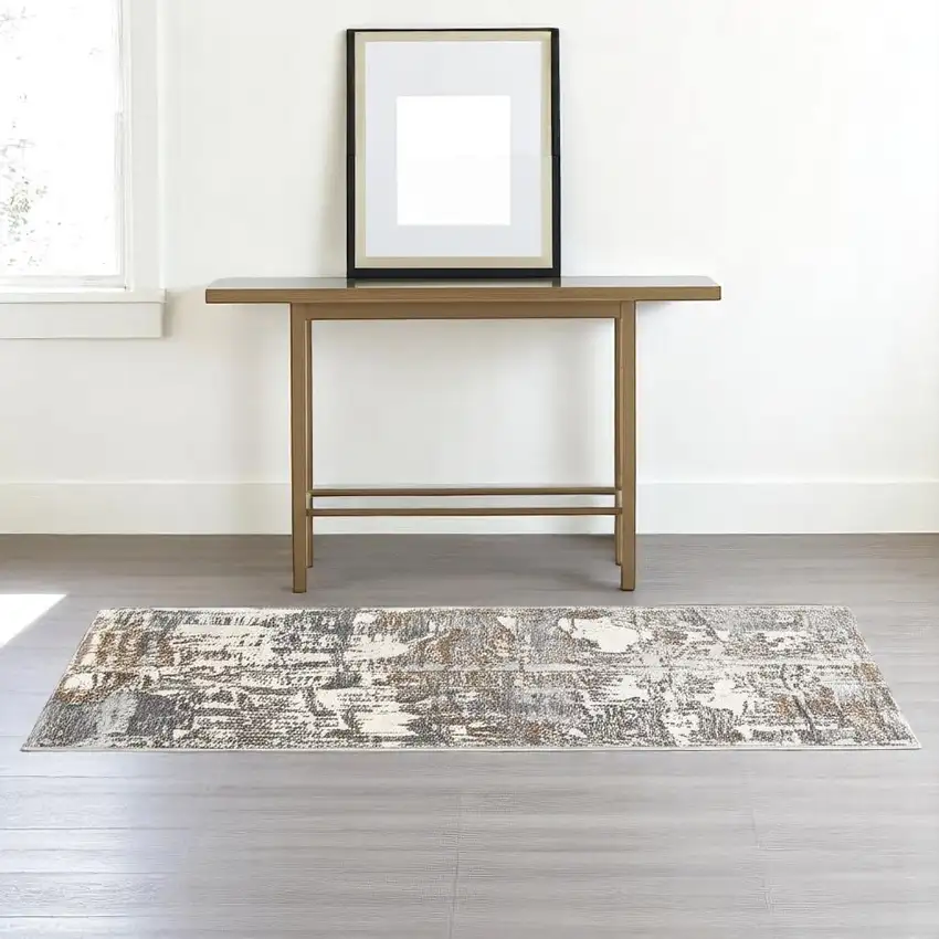 Beige And Gray Distressed Area Rug Photo 1