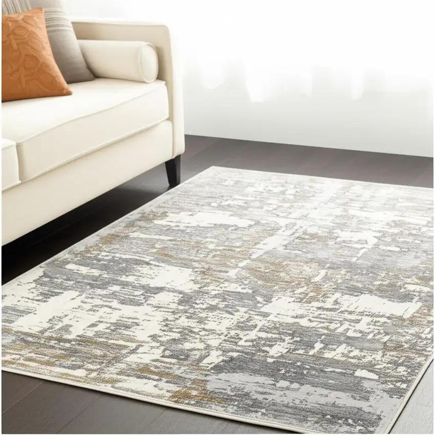 Beige And Gray Distressed Area Rug Photo 2