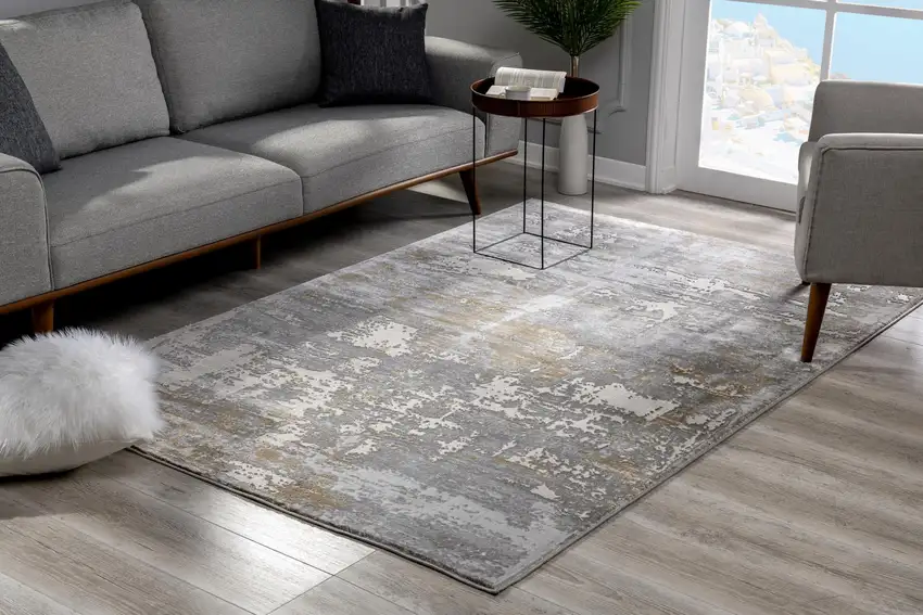 Beige and Gray Distressed Area Rug Photo 10