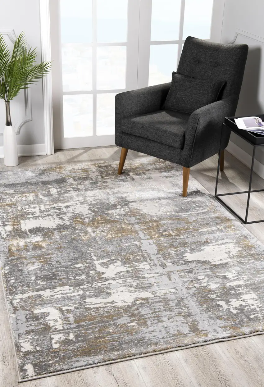 Beige and Gray Distressed Area Rug Photo 9