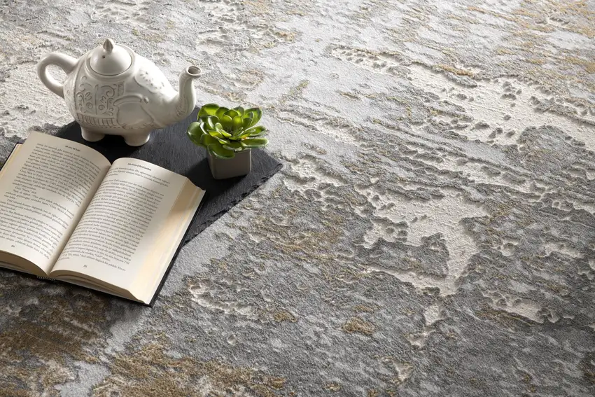 Beige and Gray Distressed Area Rug Photo 7