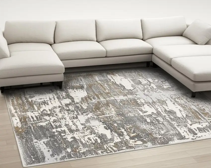 Beige And Gray Distressed Area Rug Photo 1