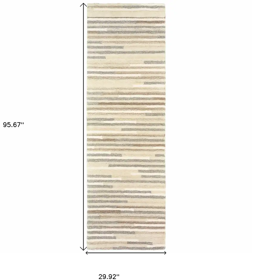 Beige and Gray Eclectic LinesRunner Rug Photo 5