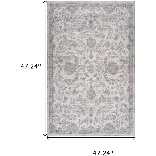 Beige and Gray Floral Distressed Area Rug Photo 7