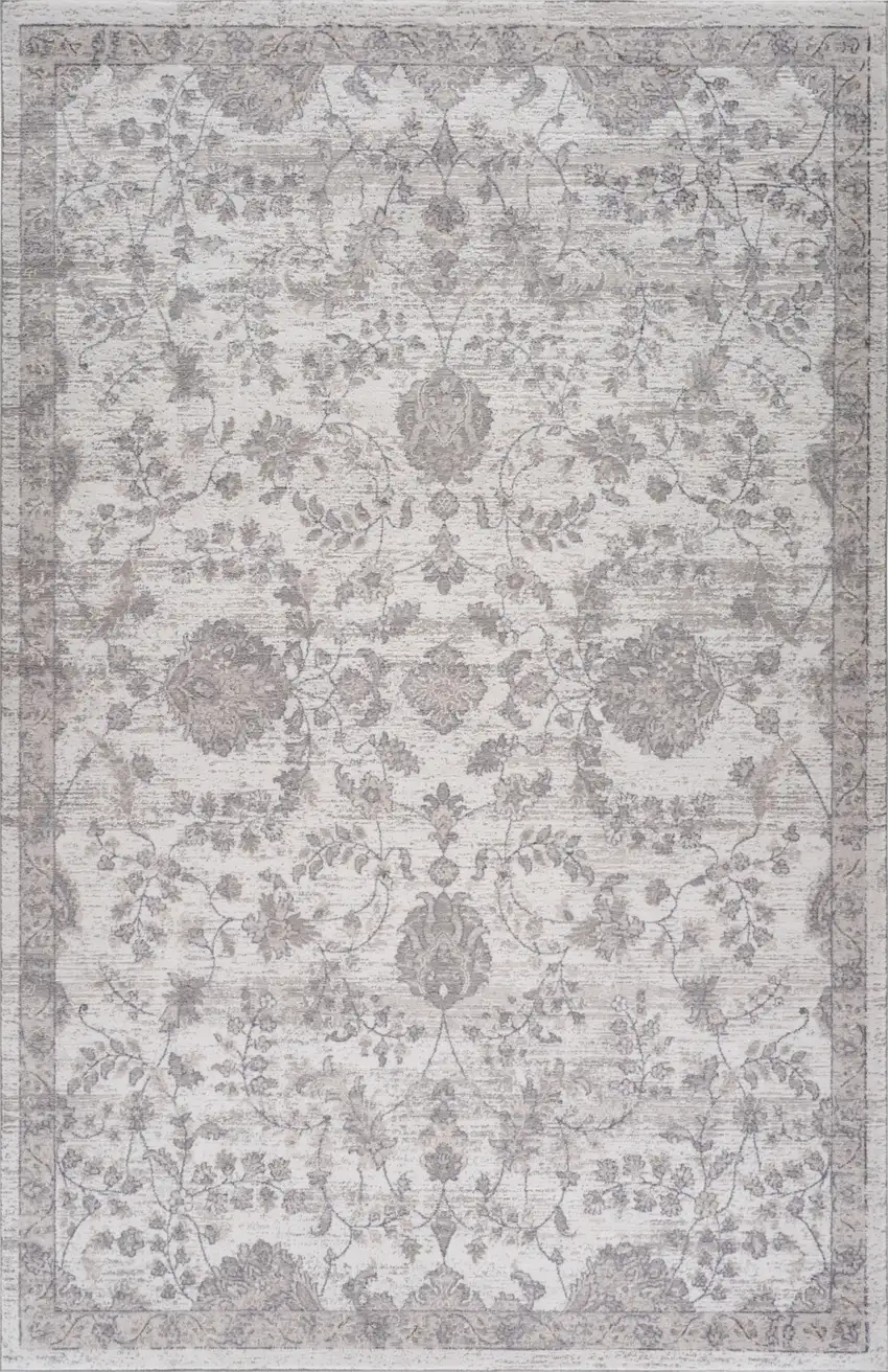 Beige and Gray Floral Distressed Area Rug Photo 4