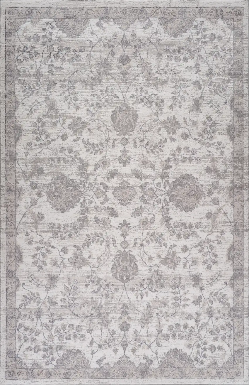 Beige and Gray Floral Distressed Area Rug Photo 6