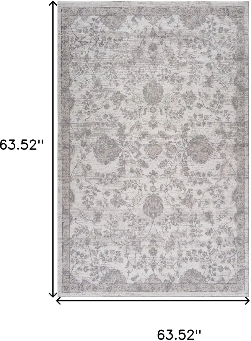 Beige and Gray Floral Distressed Area Rug Photo 7