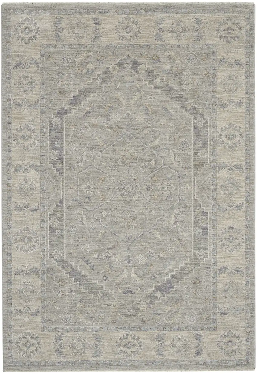 Beige and Gray Floral Medallion Power Loom Area Rug Photo 2