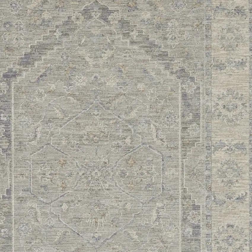 Beige and Gray Floral Medallion Power Loom Area Rug Photo 6