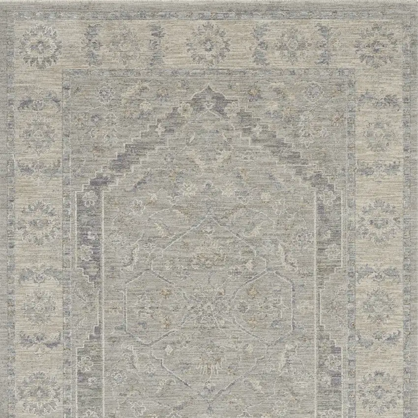 Beige and Gray Floral Medallion Power Loom Area Rug Photo 7