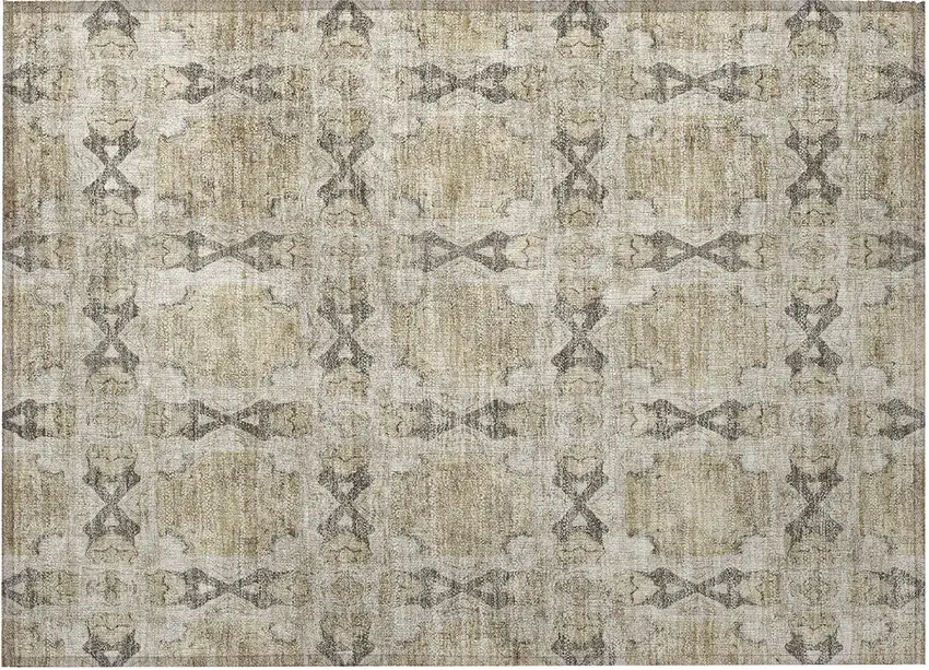 Beige and Gray Floral Medallion Washable Non Skid Indoor Outdoor Area Rug Photo 4