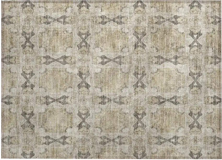Beige and Gray Floral Medallion Washable Non Skid Indoor Outdoor Area Rug Photo 2