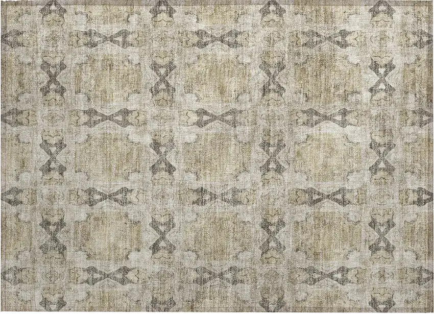Beige and Gray Floral Medallion Washable Non Skid Indoor Outdoor Area Rug Photo 2