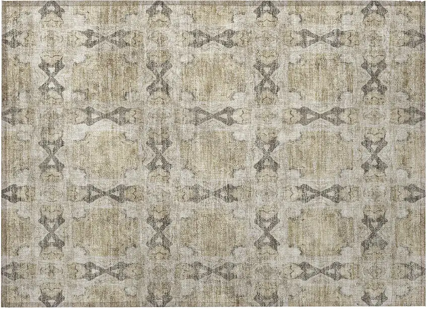 Beige and Gray Floral Medallion Washable Non Skid Indoor Outdoor Area Rug Photo 5